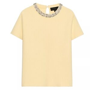 Zara Pale Yellow Short Sleeve Top with Embellished Jewel Collar